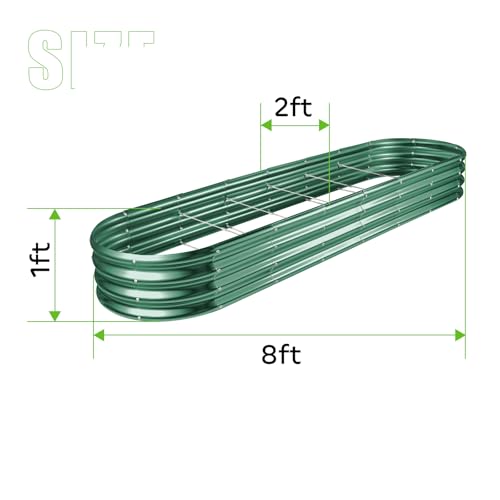 Land Guard 8×2×1ft Galvanized Raised Garden Bed Kit, 108 Gallon Capacity Raised Garden Boxes Outdoor, Oval Metal Raised Garden Beds for Vegetables, Forest Green (with 10 Connecting rods) - color: Green, size: 8x2x1ft