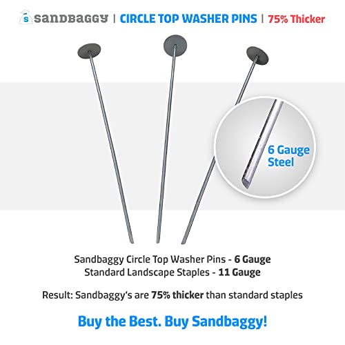 Sandbaggy 18 Inch Circle Top Pins | Industrial Grade 6 Gauge Steel | Great for Hard & Rocky Soil | Holds 10X Better | Landscape Staples SOD Garden Stakes (18 Inch - 500 Pcs) - size: 18 Inch - 500 Pcs