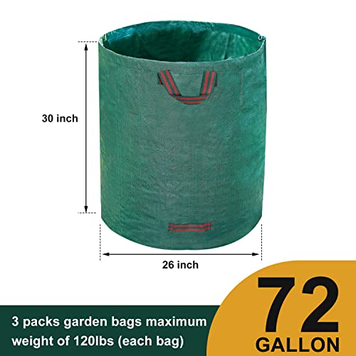 Hugeleaf 3 Pack 72 Gallon Reusable Yard Waste Bags, Collapsible Leaf Bags