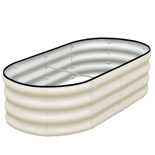 SnugNiture Galvanized Raised Garden Bed, 4x2x1ft Oval Metal Planter Box for Planting Outdoor Plants Vegetables - color: White, size: 4x2x1 ft