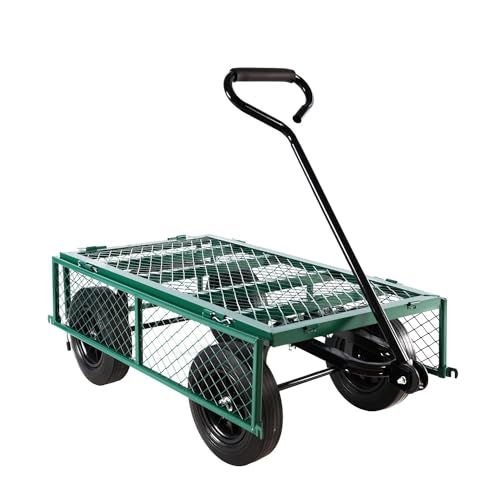 Multi-Functional Metal Garden Cart - 37" x 19.48" x 40.15", Solid Tires, Heavy Duty Tool Cart for Gardening, Farming, Yard Work, Green