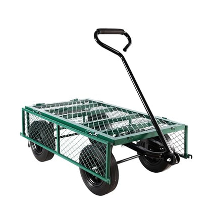 Multi-Functional Metal Garden Cart - 37" x 19.48" x 40.15", Solid Tires, Heavy Duty Tool Cart for Gardening, Farming, Yard Work, Green