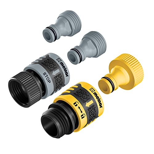 Melnor 65134AMZ 5 Piece Quick Connect Starter Set Connector Bundle, Product and Faucet Adapter, Product End and Faucet End Connector, Black, Yellow, Grey - size: 5 pcs Set