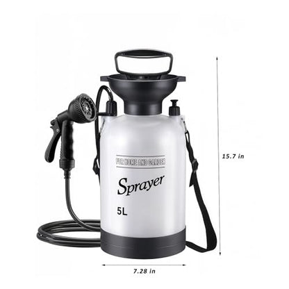 5L Hand Press Portable Shower, 10 Spray Modes with Removable Hose & Shower Head, No Electric Needed – Ideal for Camping Hiking Travel Beach Garden Pet Shower - color: white 5L