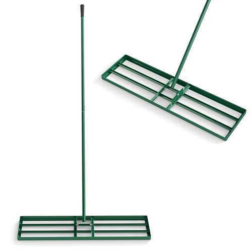 36" x 10" Lawn Leveling Rake, Heavy Duty Landscape Rake with 69" Handle, Non-Slip Grip & Flat Head, Space-Saving Lawn Level Tool for Garden, Backyard, Golf Course & Sports Field (Green) - color: Green