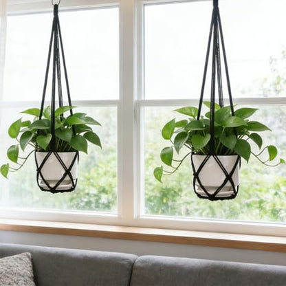 YIBOT Macrame Plant Hanger Indoor 35 Inch Hanging Planter Basket Black 2Pc - color: Black, size: 35+35Inch