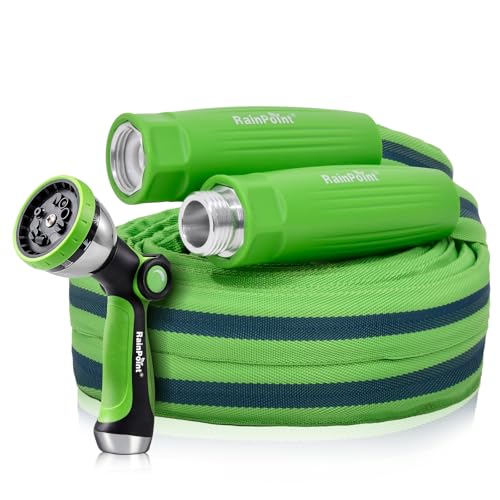 RAINPOINT Garden Hose 50FT with 10-Pattern Spray Nozzle, 60% Lighter Non-Expanding Water Hose with TPE Inner Tube, Ultra-Light Flexible Anti-Kink Hose, 800D Oxford Fabric, 450PSI Burst, 3/4" Fittings
