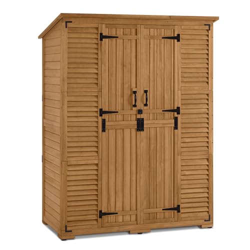 Macrout Outdoor Storage Cabinet with Shelves, Wood Shed 1738 (Natural) - color: Natural
