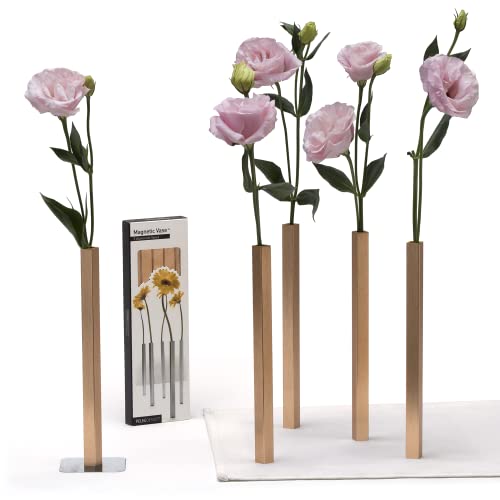 PELEG DESIGN Magnetic Bud Vase Set (Gold) - Unique Home Decor Gift & Modern Table Centerpiece - 5 Aluminum Single Stem Vases - 9.4" Tall Gravity Defying Decor - color: Gold - Set of 5