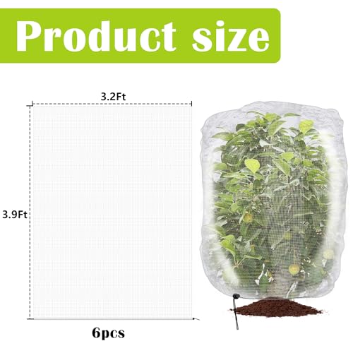 6 Pcs Insect Bird Barrier Tree Net, 3.9 x 3.2 Ft Garden Netting Plant Cover - color: 6 Pcs, size: 3.9x3.2 ft