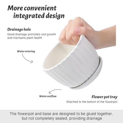 STHIE 4/5/6 Inches White Ceramic Plant Pots with Drainage Holes and Saucer - color: White-big Size