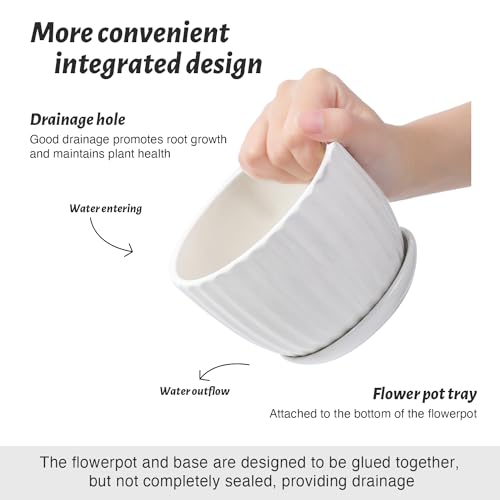 STHIE 4/5/6 Inches White Ceramic Plant Pots with Drainage Holes and Saucer - color: White-big Size