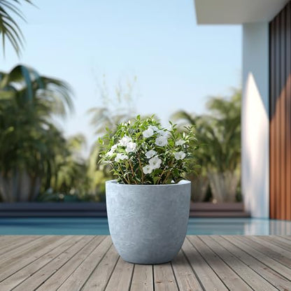 Kante Large Round Bowl Blue Gray Concrete Planter 18" Dia, Outdoor - color: Gray, size: 18"d