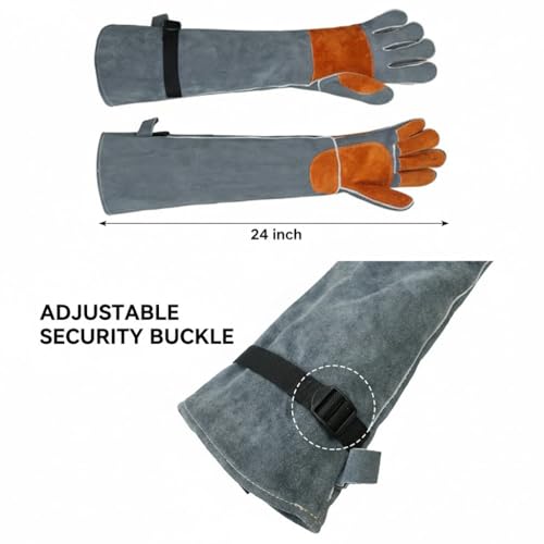 Long Leather Welding Gloves Animal Handling Scratch Bite Proof - color: Grey