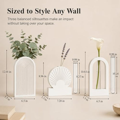 TBWIND White Wooden Wall Vases Set of 3, Wall Planters with Glass Tube Kit - color: White