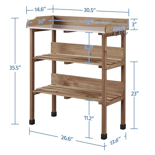 Topeakmart Potting Bench, Metal Top Garden Table for Outdoors,Brown - color: Brown