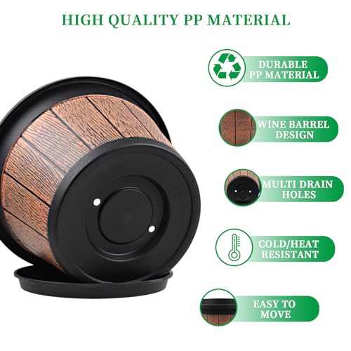 4 Pack 12 inch Plant Pot,Large Whiskey Barrel Planters Indoor Outdoor - size: 12 Inch