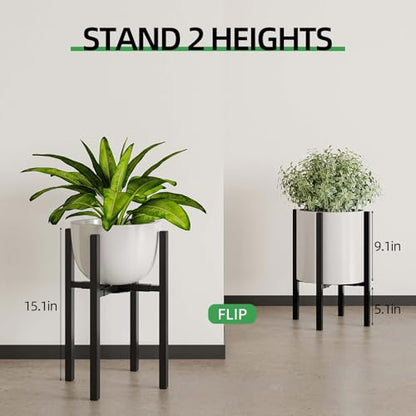 Adjustable Plant Stand Indoor, 2 Heights Black with Round Plate - color: black-a