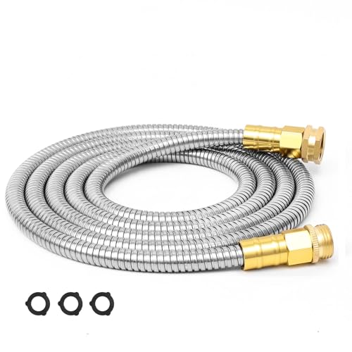 Metal Garden Hose 10ft, Short Stainless Steel Water Hose with Solid Fittings 3/4", Leak-Proof Small Hose for Outdoor,Outside,Yard,Lawn Patio - size: 10ft
