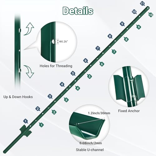 Metal Fence Posts 6 FT, 16 PCS Splicing Green U Posts - color: Green, size: 6FT-16Pack
