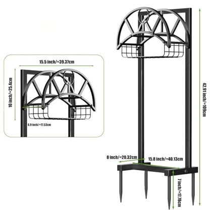 Garden Hose Holder with Basket & 4-Spike Base