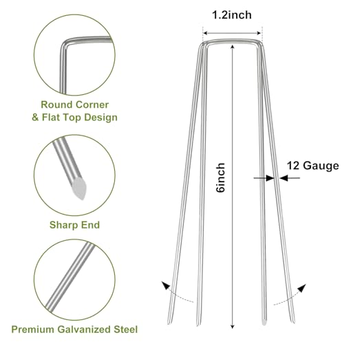Whonline 75 Pack Landscape Staples 6 Inch, Galvanized Garden Stakes - color: 6 Inch-75 Pcs