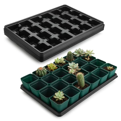 RooTrimmer 2.8 inch (7CM) Square Nursery Pots 120pcs (Green) and 24 Cell Nursery Pots Trays 5 Pack, Plastic Seedling Starter Tray with Drain Holes for Carrying and Holding Plant Pot(17"x11"x1.6") - color: Green, size: Pots 120 Pcs with 5 Pack Trays