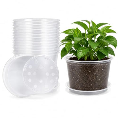 MIXC Clear Nursery Pots with Drainage Holes and Saucers, 12Inch, 12Pack - size: 12 Inch-12 Pack
