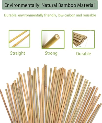 5 Ft Bamboo Stakes with 100 Twist Ties Natural Bamboo Garden Stakes for Dahlias Cucumber Grapes Pole Beans Trees Potted Dahlia Flowers and Climbing Plants - Pack of 60 - size: 58 INCH-60 PACK & Ties