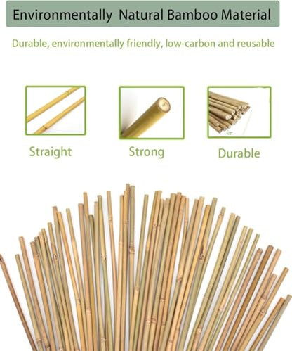5 Ft Bamboo Stakes with 100 Twist Ties Natural Bamboo Garden Stakes for Dahlias Cucumber Grapes Pole Beans Trees Potted Dahlia Flowers and Climbing Plants - Pack of 60 - size: 58 INCH-60 PACK & Ties