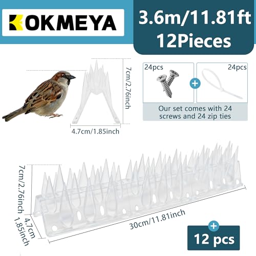 Bird Spikes, Clear, 12 Pack, New Roof Overhang Spikes, Pigeon Spikes for Fence,Outdoor, Garden, Keep Raccoon Seagull Away, Cat Fence Anti Climb, 11.8Feet - color: Clear, size: 11.8Feet