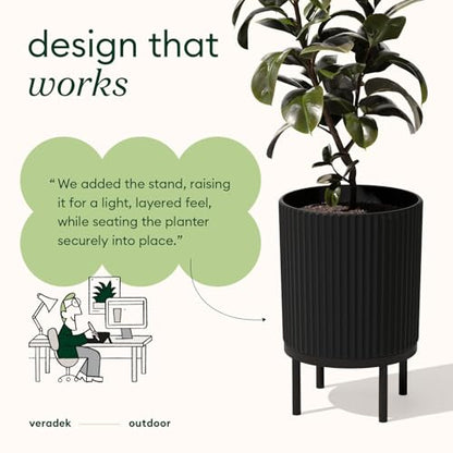 Veradek Demi Series Raised Planter - Round Planter with Stand - color: Black/Black, size: 16 inch - 2 Pack