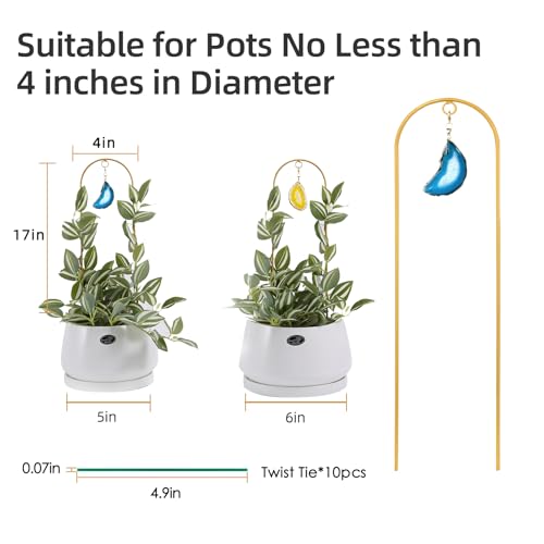2PCS Small Gold Plant Trellis for Indoor Potted Climbing Plants with Agate - color: 04-Yellow Blue