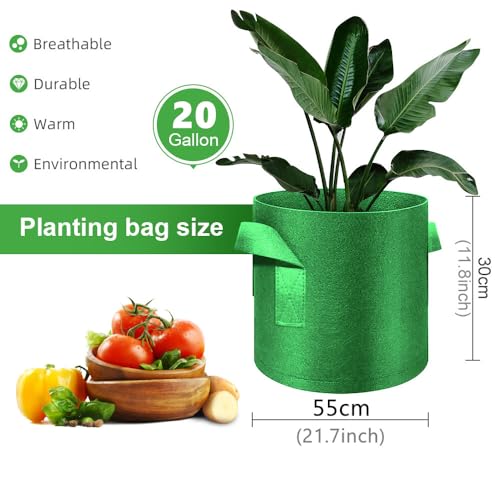 5-Pack 20 Gallon Grow Bags Heavy Duty Thickened Nonwoven Fabric Pots with Handles, Plant Grow Bags for Vegetables/Flower/Plant/Fruits, Green - color: Green, size: 20 Gallon