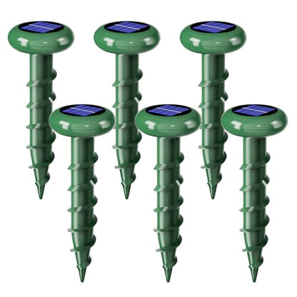 Solar Powered Ultrasonic Mole Repellent,Outdoor Animal Repellent Effective Get Rid of Snake Skunk Vole Groundhog Chipmunk Squirrel,Yard Garden Spiral IP 65 Waterproof Sonic Spikes（6 Pack）