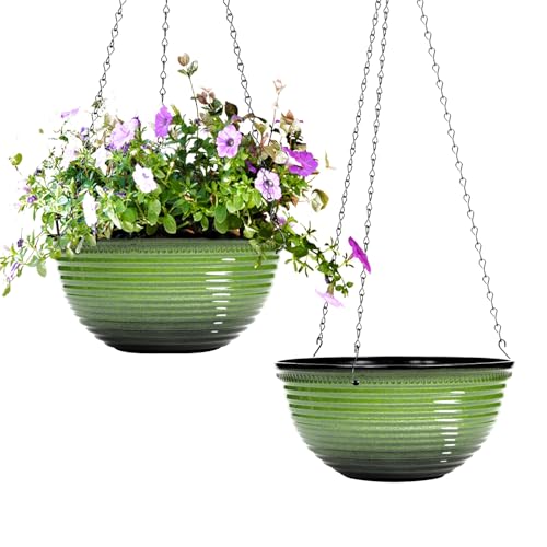 10 Inch Hanging Planter, Glazed Hanging Baskets for Indoor Outdoor Plants - color: Green, size: 10inch