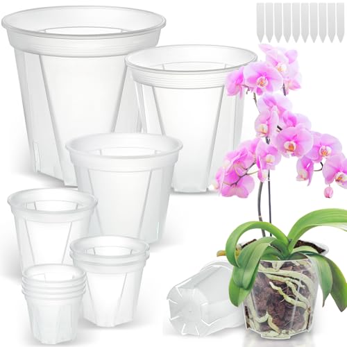 10 Pack Clear Plant Nursery Pots with Drainage 6 Size Plastic Orchid Pots - size: MIX-6 Sizes