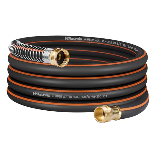 20FT x 5/8" Rubber Garden Hose, Heavy Duty Garden Hose, 300 PSI Working, 1000 PSI Burst, Swivel Handle with Stainless Steel Ring, 5-Layer Braided, All-Weather Outdoor Use, BG20GH06 - color: Black+Orange, size: 20FT 5/8
