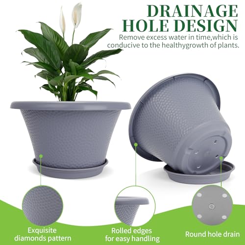 Quarut 12 Inch Pots for Plants,4 Pack Large Flower Pots with Drainage Hole - color: Diamond Pattern-grey, size: 12 inch-4 Pack
