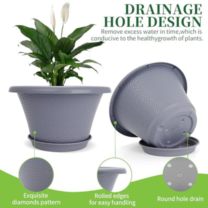 Quarut 12 Inch Pots for Plants,4 Pack Large Flower Pots with Drainage Hole - color: Diamond Pattern-grey, size: 12 inch-4 Pack