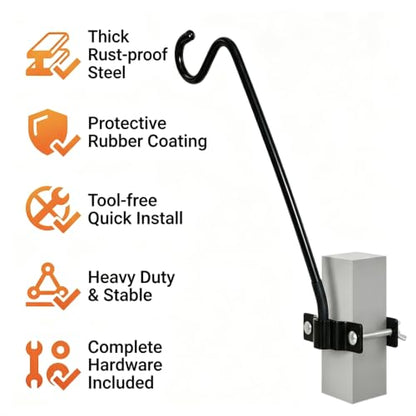 Deck Railing Hook for Hanging Flower Baskets Wind Chimes Planters - color: Black(1 Pack)