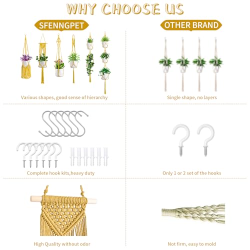 SFENNGPET Macrame Plant Hangers, 6Pack Hanging Planters for Indoor Plants - color: Yellow