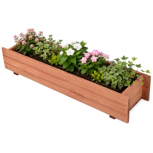 GIANTEX Raised Garden Bed, 36" x 7" x 6.5" Wooden Elevated Planter Box for Flower Vegetable Herb Garden, Window Mounted Plant Box for Planting Garden Backyard Patio