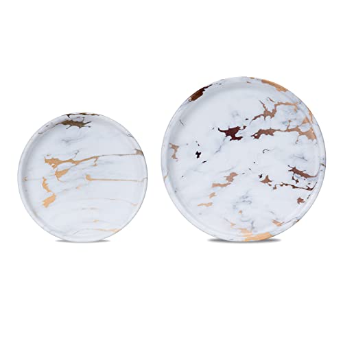 Ceramic Plant Saucer | Plant Trays for Indoors | Drip Tray | Plant Pot Saucers (4in + 6in, White and Gold) - color: White and Gold, size: 4in + 6in