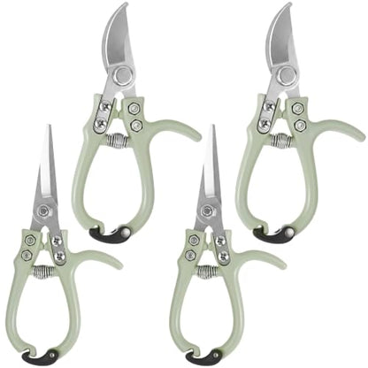4 Pack Garden Pruning Shears Set, Lightweight Gardening Scissors with Safety Lock, Rust Resistant Bypass and Straight Blade Garden Clippers for Plants, Flowers, Fruit Trees, Green
