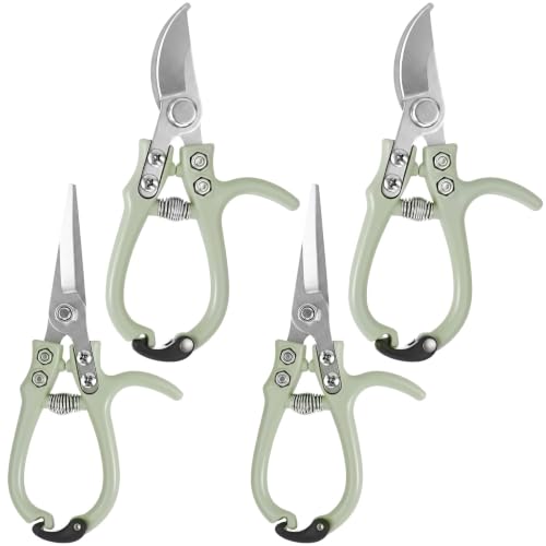 4 Pack Garden Pruning Shears Set, Lightweight Gardening Scissors with Safety Lock, Rust Resistant Bypass and Straight Blade Garden Clippers for Plants, Flowers, Fruit Trees, Green