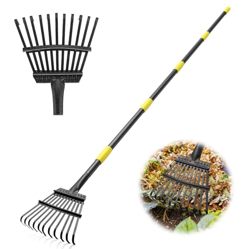 Garden Leaf Rake, 8.5" Head, 36-74 " Adjustable Handle, Sturdy Steel Tines - color: matte black, size: 11tine