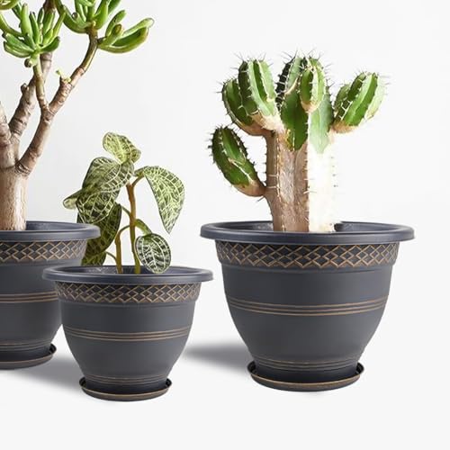 Usocik 12 Inch Pots for Plants, 4 Pack, Gold Plaid - color: Gold, size: 12 Inch - 4 Pack