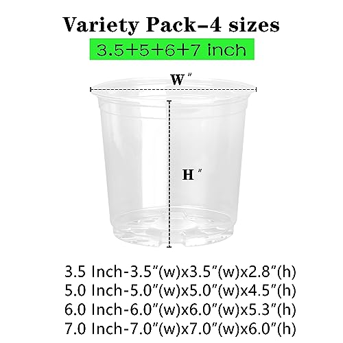 OUPSAUI 36 Pack 7/6/5/3.5 Inch Clear Nursery Pots with Drainage, Clear Pots for Plants, Flexible Plastic Seed Starting Pot