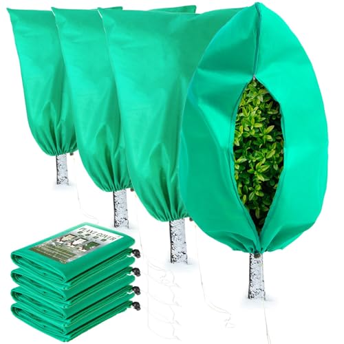 Homimp Plant Covers Freeze Protection, 4 Pack Frost Covers with Zipper Drawstring (23.6" x 31.5") Plant Protection Cover Bags for Outdoor Winter Frost Cold Weather Shrubs Trees Jacket Covers(Green) - size: 23.6"W x 31.5"H